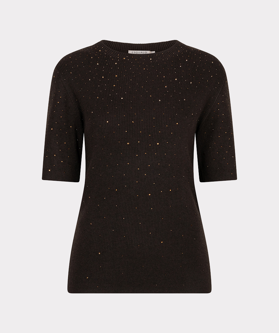 EsQualo - Sweater s/slve studs - Cacao