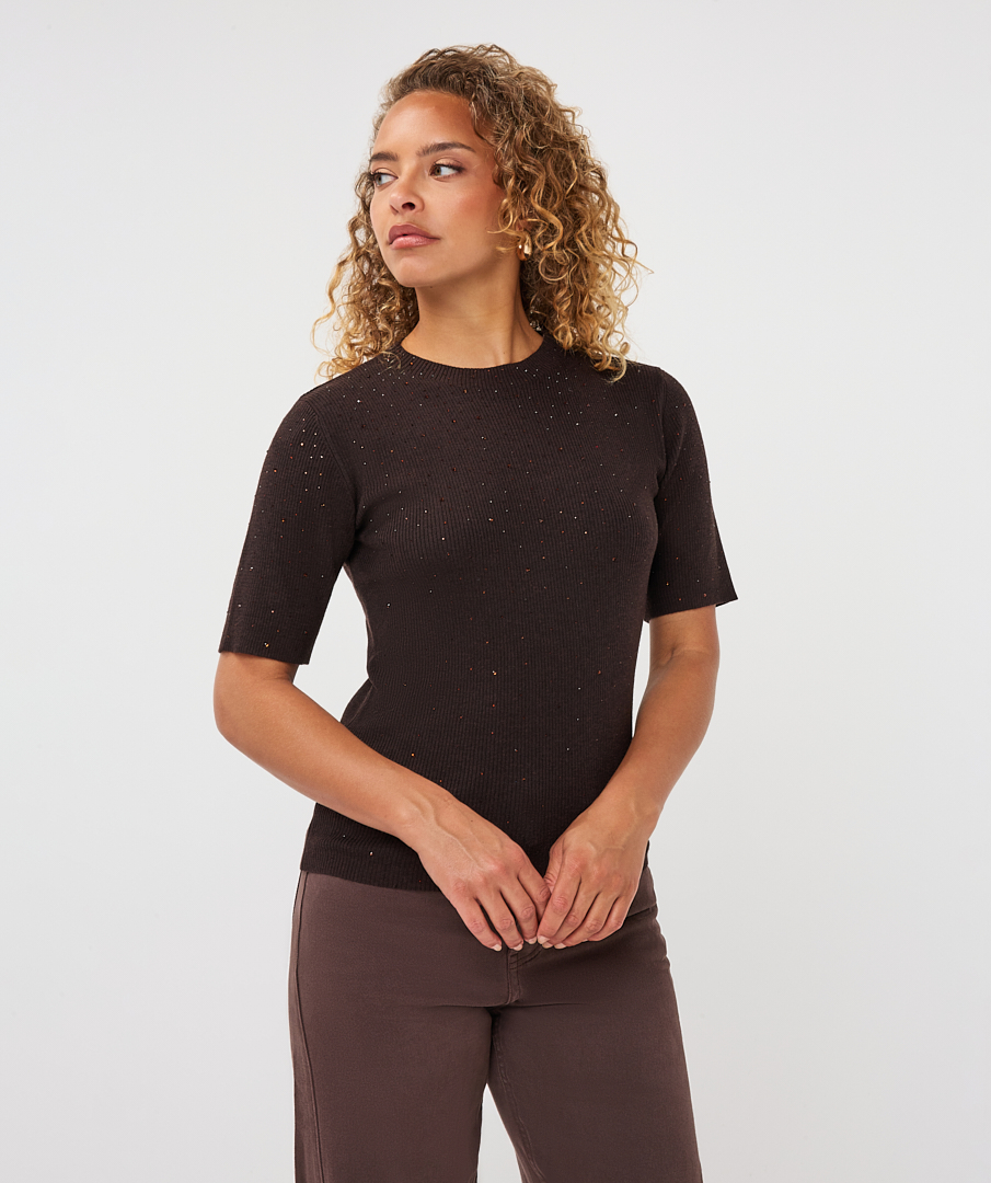 EsQualo - Sweater s/slve studs - Cacao