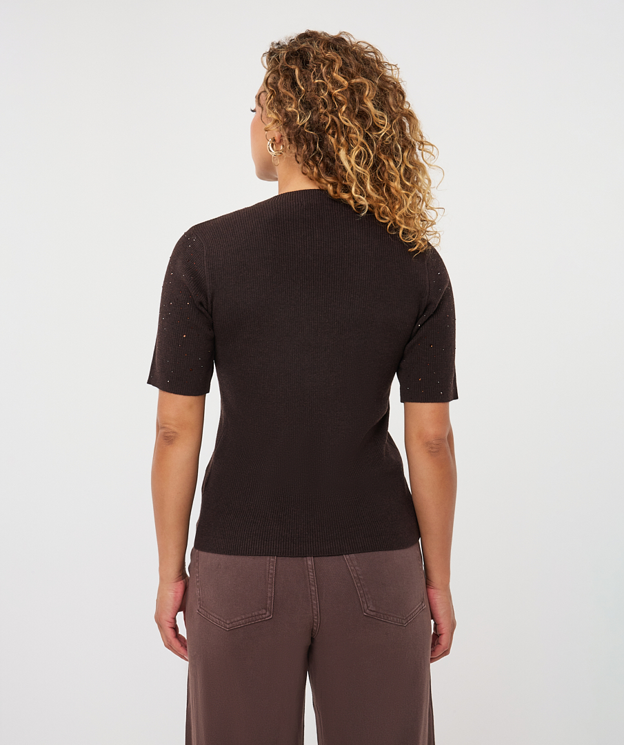 EsQualo - Sweater s/slve studs - Cacao