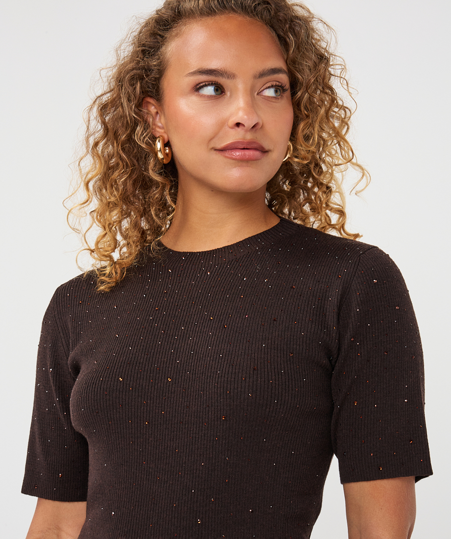 EsQualo - Sweater s/slve studs - Cacao