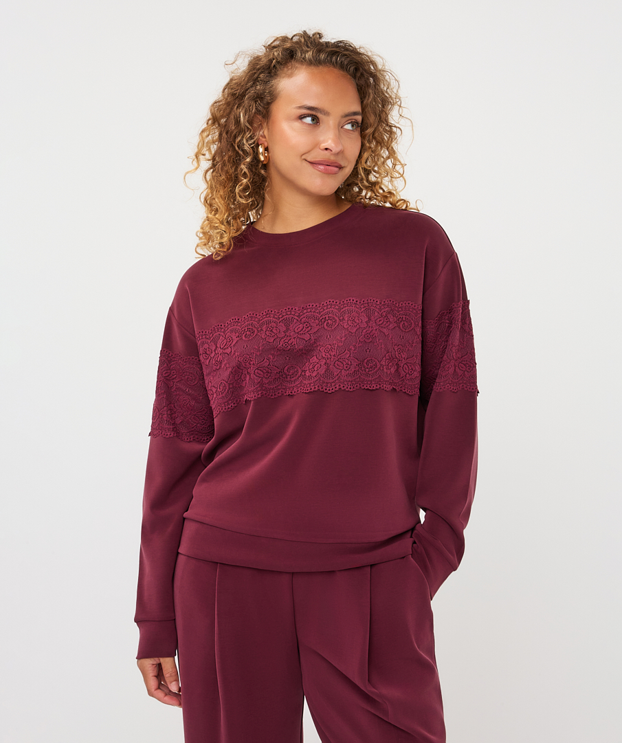 EsQualo - Sweater lace Modal - Raspberry