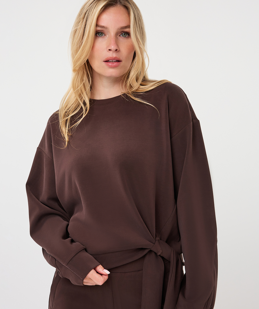 EsQualo - Sweater Modal knot detail - Cacao
