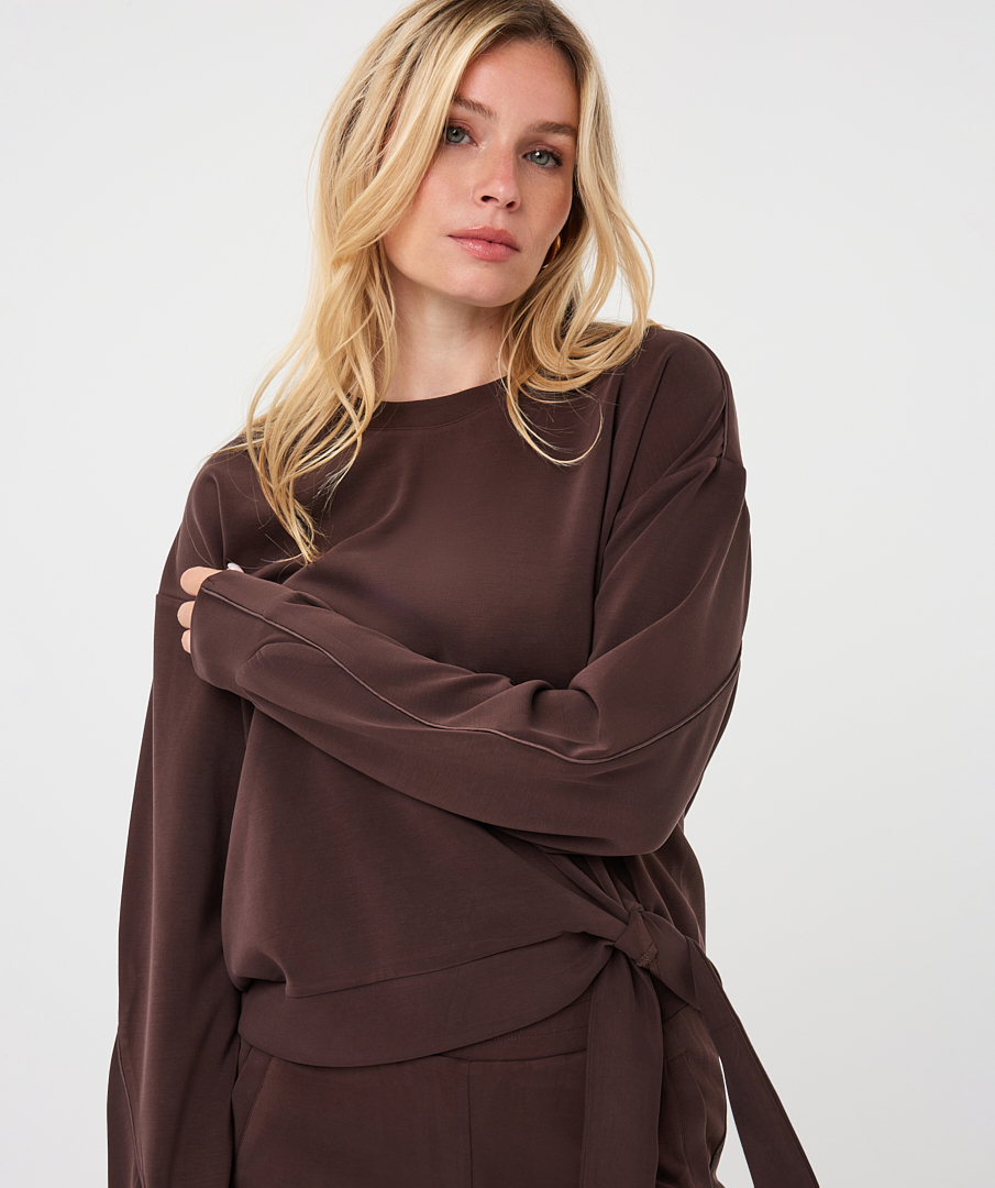 EsQualo - Sweater Modal knot detail - Cacao