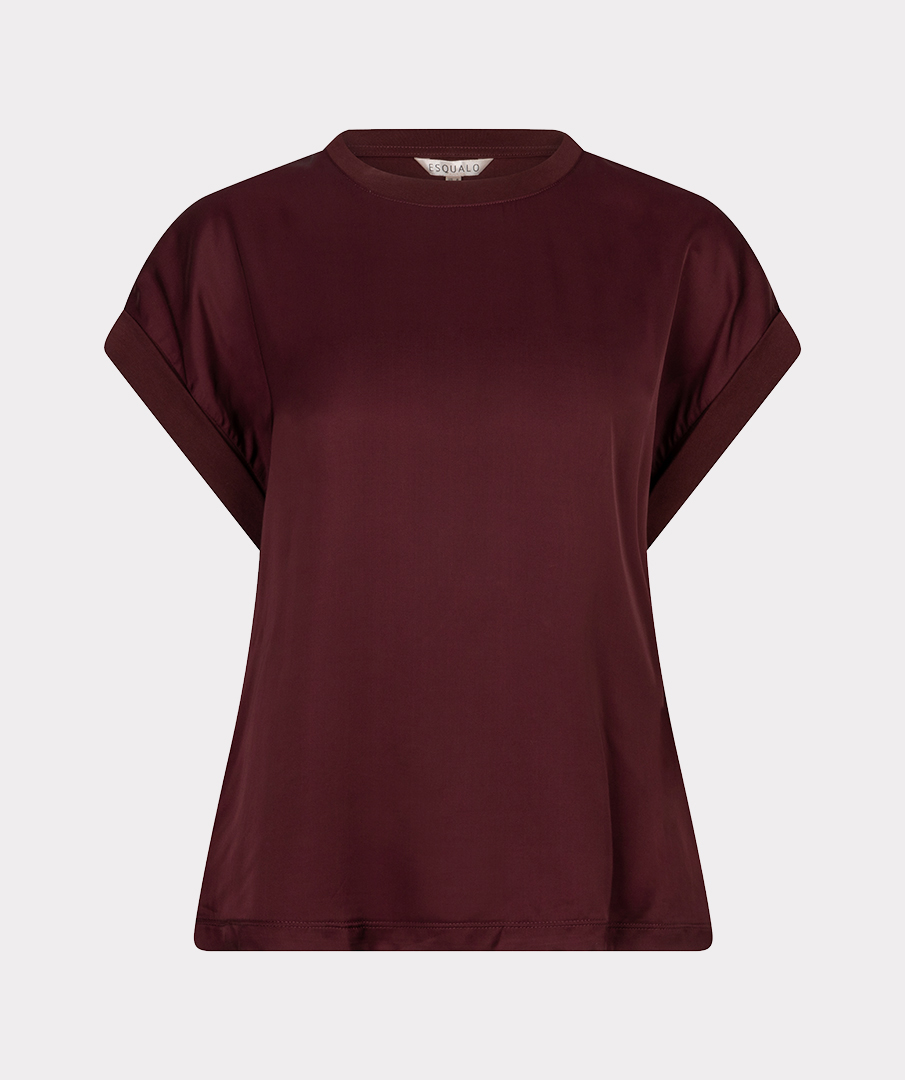 EsQualo - T-shirt roll up slve satin - Merlot