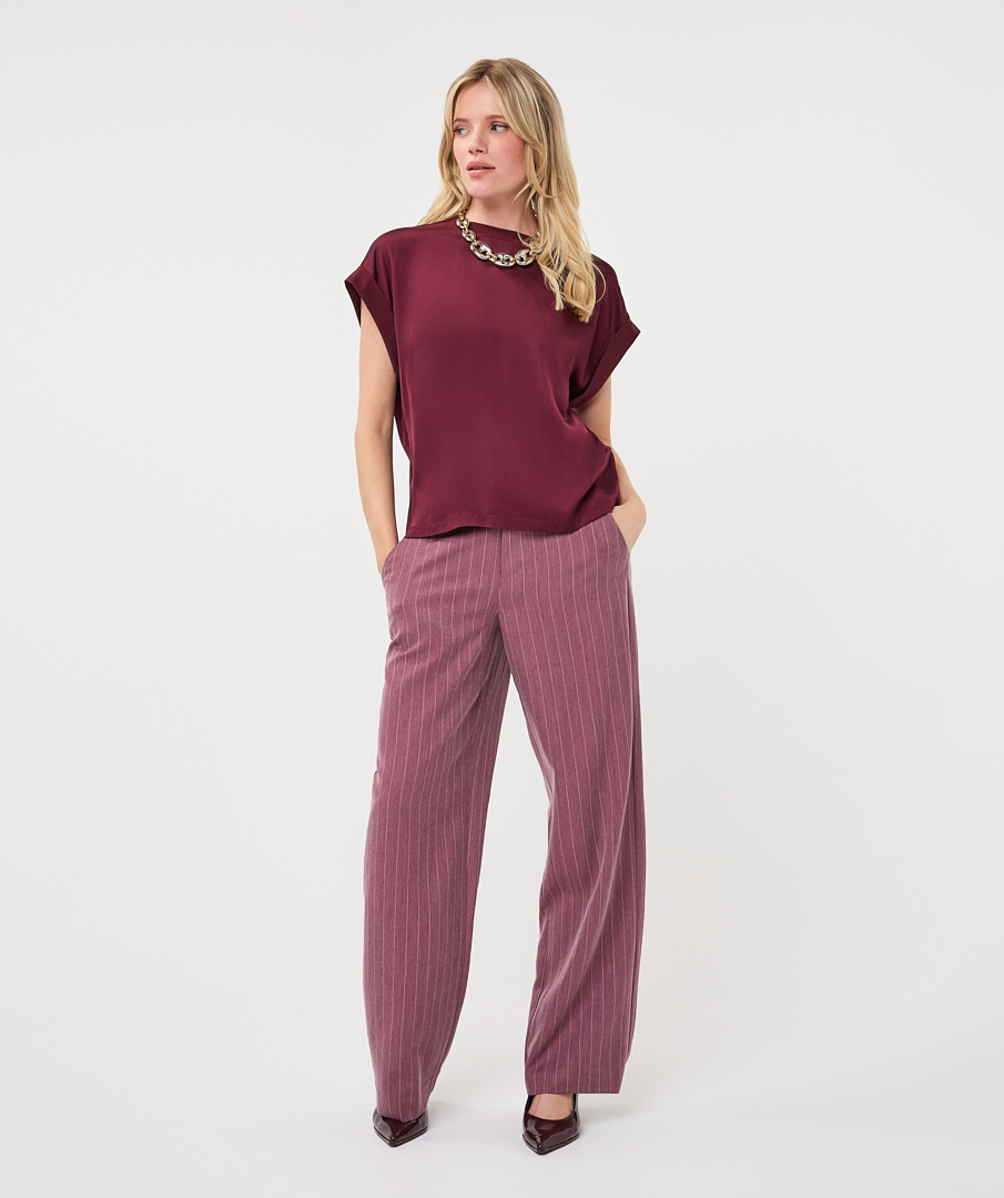 EsQualo - T-shirt roll up slve satin - Merlot