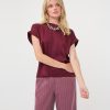 EsQualo - T-shirt roll up slve satin - Merlot