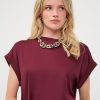 EsQualo - T-shirt roll up slve satin - Merlot