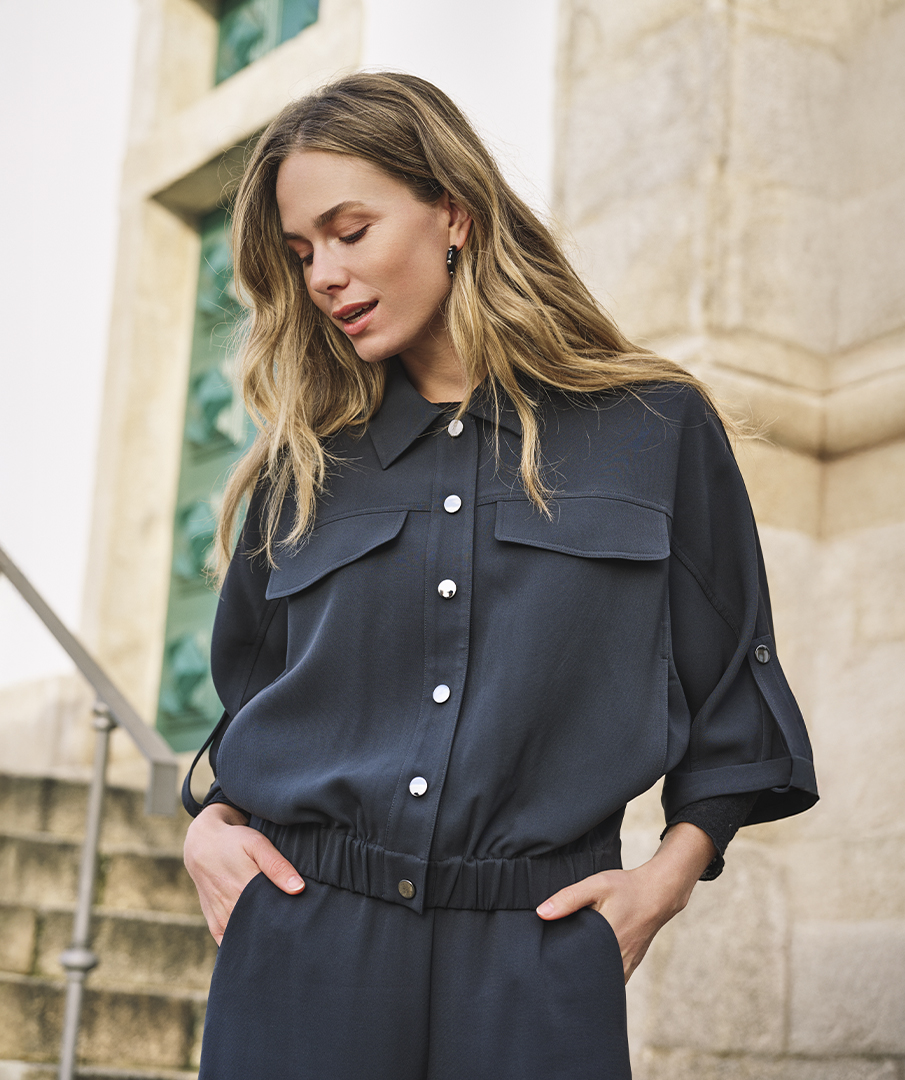 EsQualo - Blouse acetate - Dark Grey