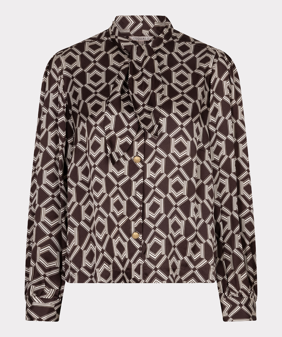 EsQualo - Blouse short bow Warm Cacao - Print