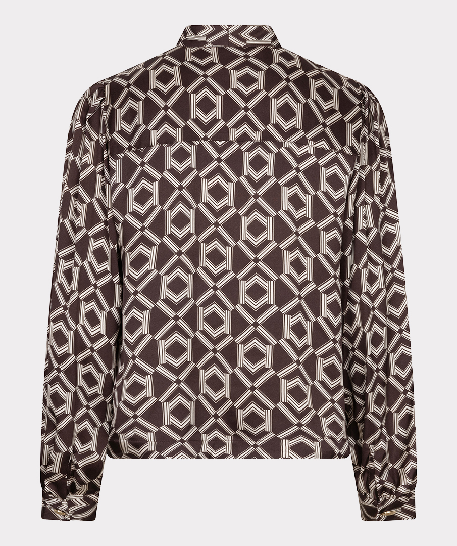EsQualo - Blouse short bow Warm Cacao - Print