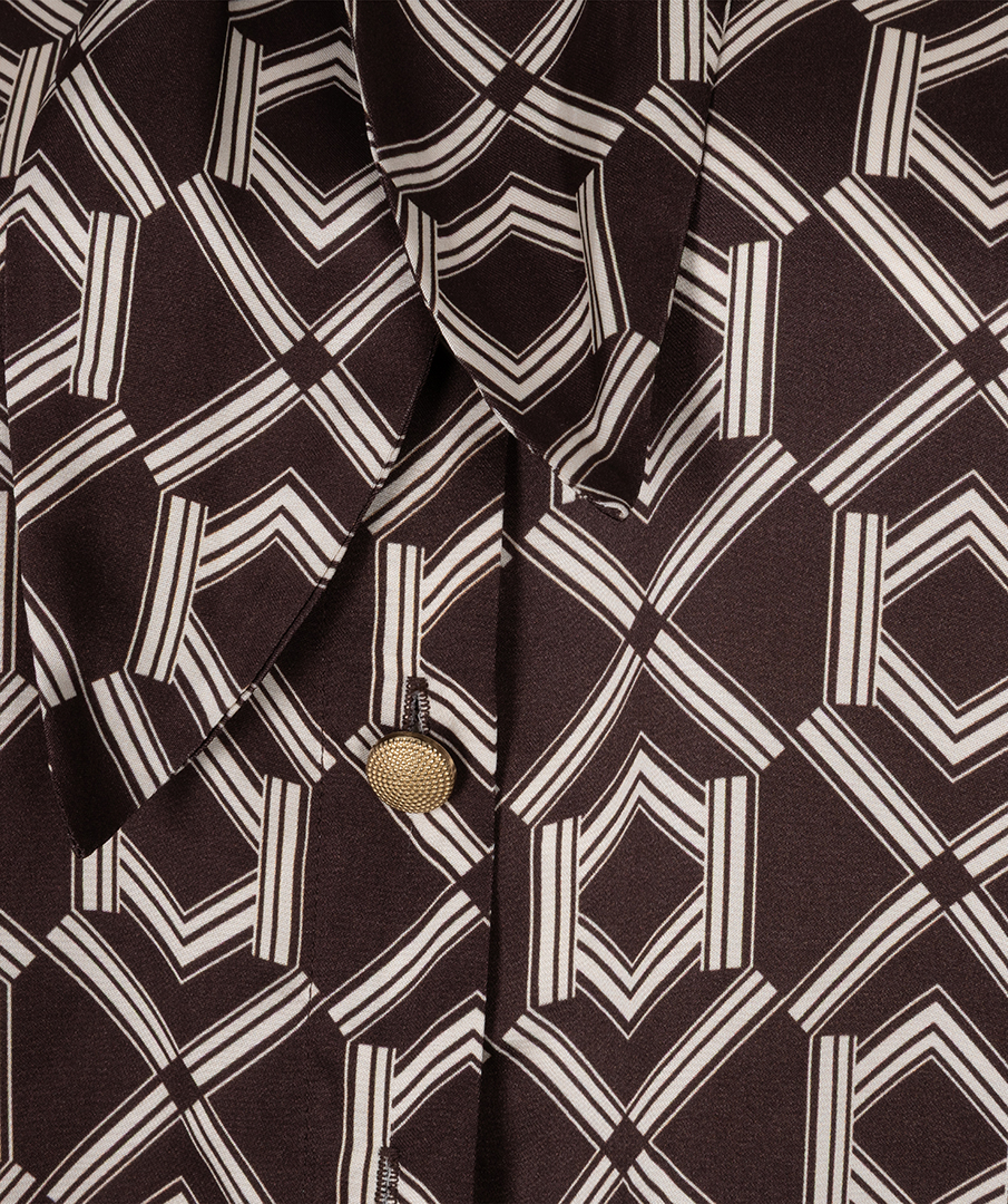 EsQualo - Blouse short bow Warm Cacao - Print