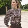 EsQualo - Blouse short bow Warm Cacao - Print