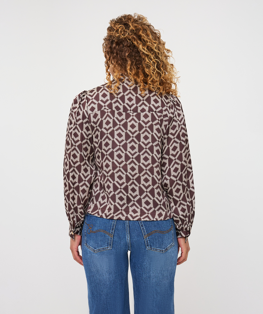 EsQualo - Blouse short bow Warm Cacao - Print