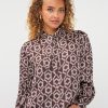 EsQualo - Blouse short bow Warm Cacao - Print
