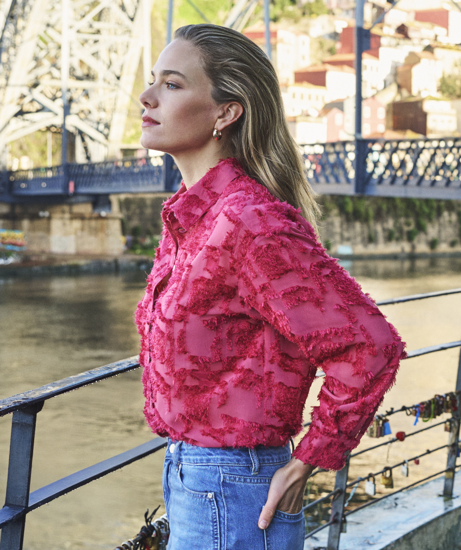EsQualo - Blouse oversized basic plumetis - Raspberry