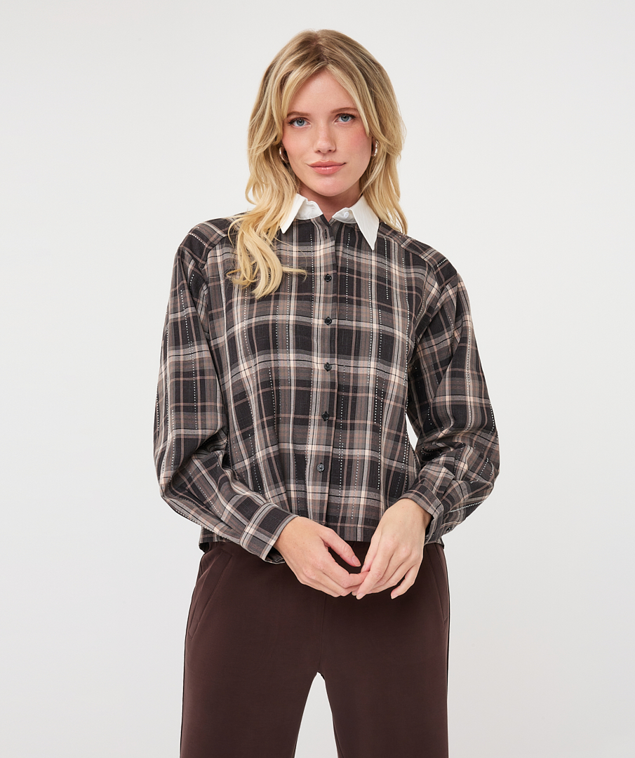 EsQualo - Blouse short check strass - Print
