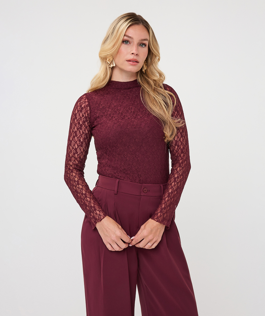 EsQualo - Top l/slve lace - Merlot