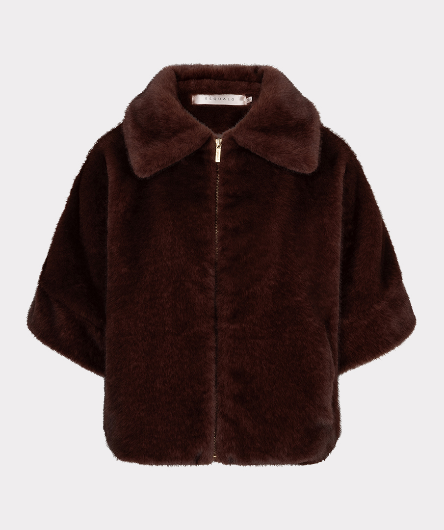 EsQualo - Coat poncho fake fur - Merlot