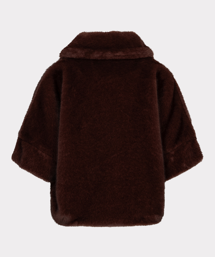 EsQualo - Coat poncho fake fur - Merlot