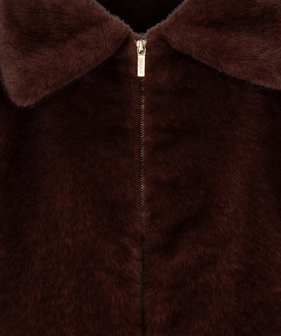 EsQualo - Coat poncho fake fur - Merlot
