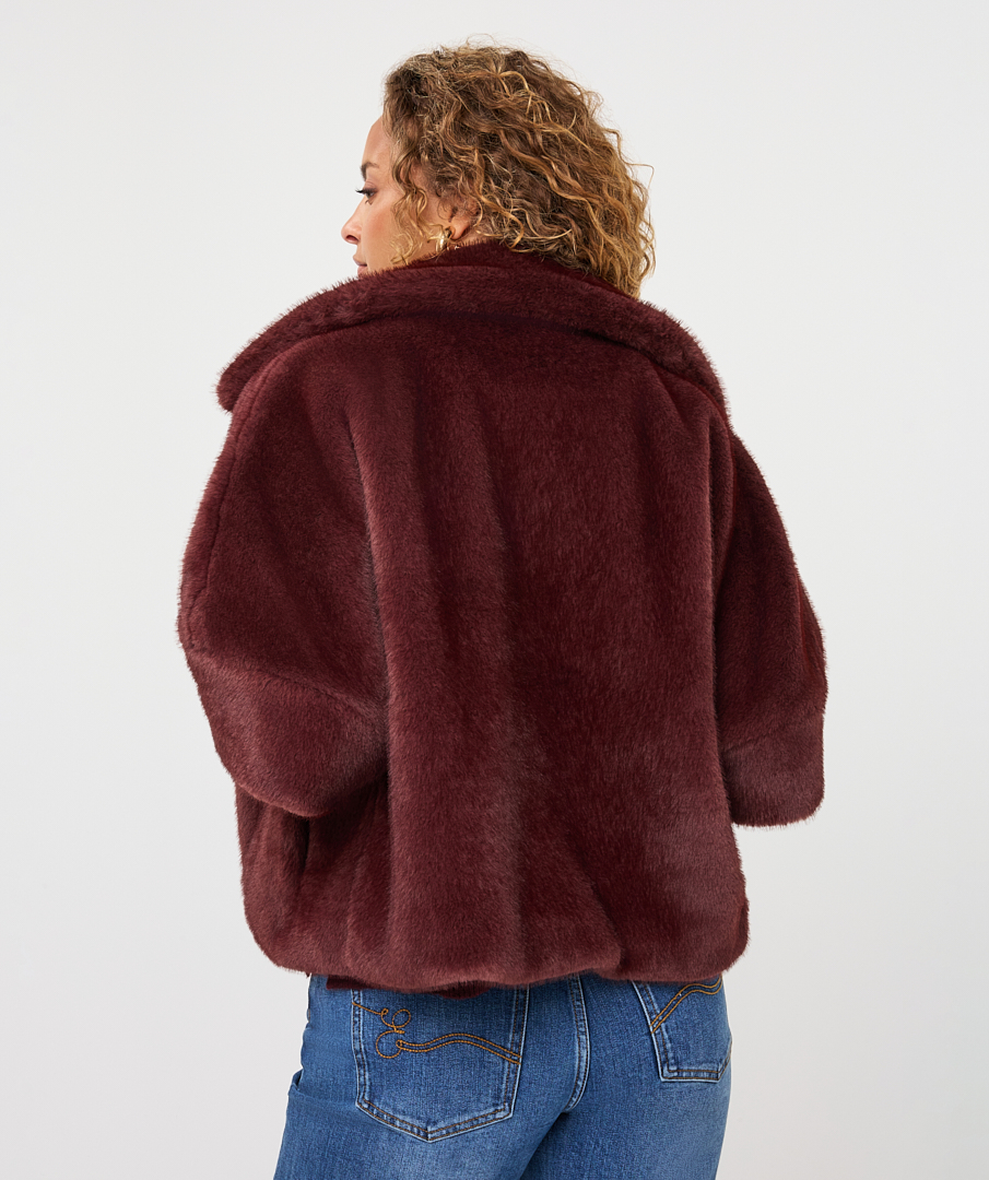 EsQualo - Coat poncho fake fur - Merlot