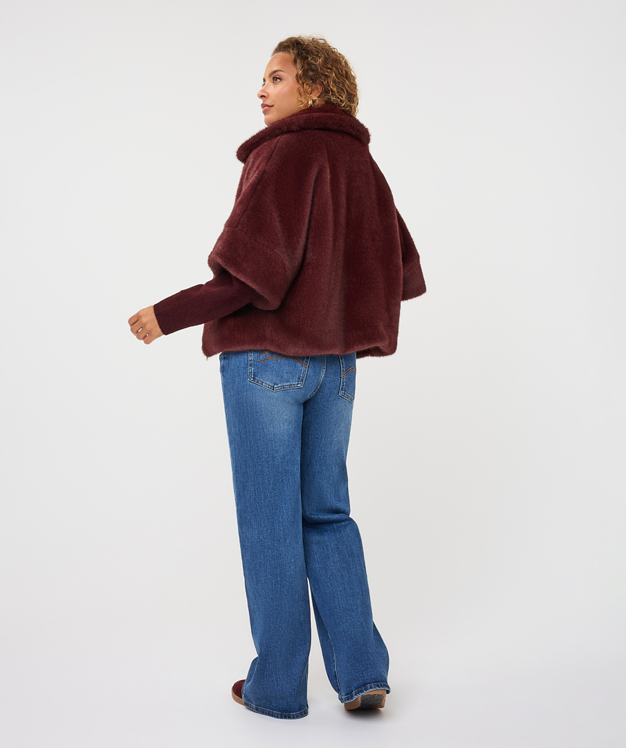 EsQualo - Coat poncho fake fur - Merlot