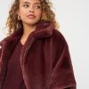 EsQualo - Coat poncho fake fur - Merlot