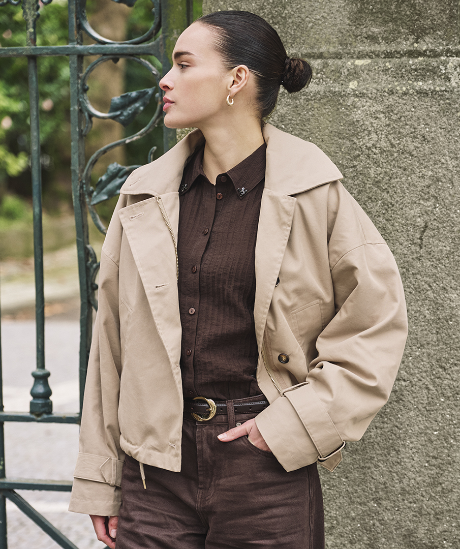 EsQualo - Coat trench short hood - Sand