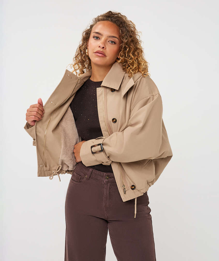 EsQualo - Coat trench short hood - Sand