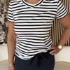 Mi Piace - T-shirt V Hals Stripe - Dark Blue | Off W.