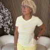 Mi Piace - T-shirt V Hals Stripe - Lemon Yellow | Off W.