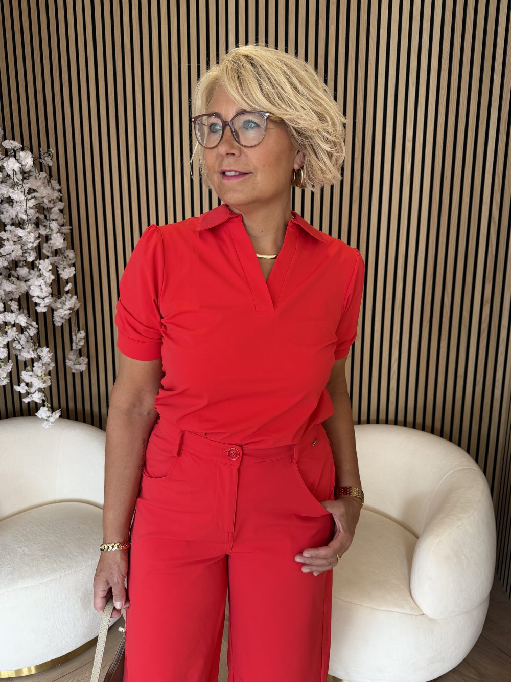Mi Piace - Polo Top Puff Sleeves - Red