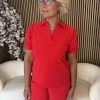 Mi Piace - Polo Top Puff Sleeves - Red
