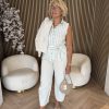 Triple Nine - Blouse cut sleeves with stripes and belt - Sage green