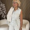 Triple Nine - Blouse cut sleeves with stripes and belt - Sage green