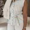 Triple Nine - Blouse cut sleeves with stripes and belt - Sage green