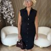 Triple Nine - Dress Long Cut Sleeves With Gold Buttons - Black