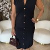 Triple Nine - Dress Long Cut Sleeves With Gold Buttons - Black