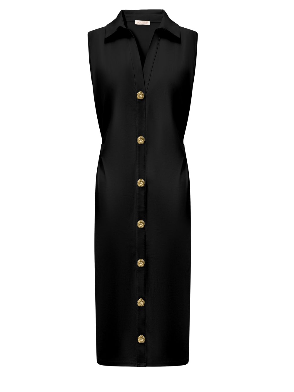 Triple Nine - Dress Long Cut Sleeves With Gold Buttons - Black