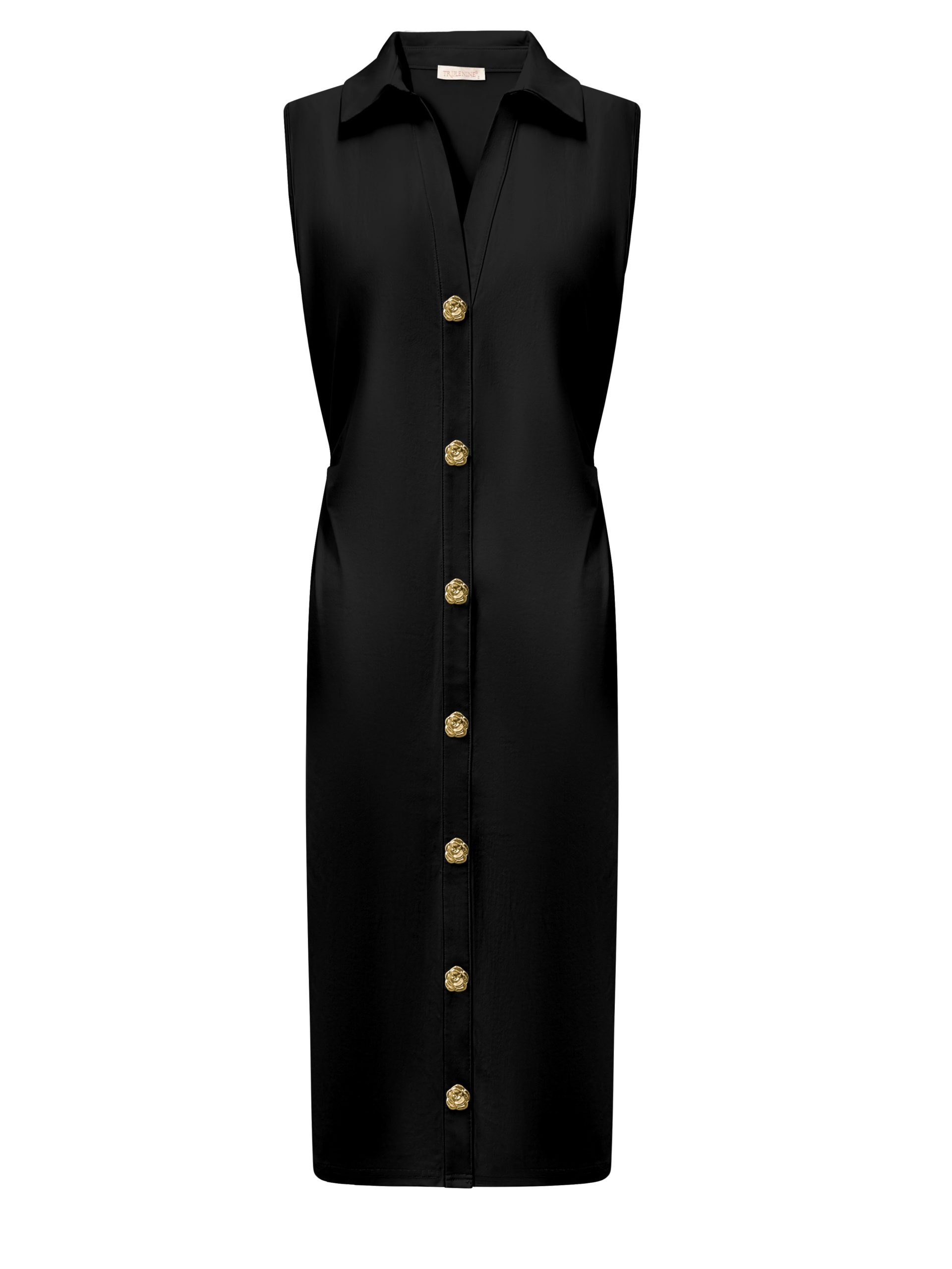 Triple Nine - Dress Long Cut Sleeves With Gold Buttons - Black