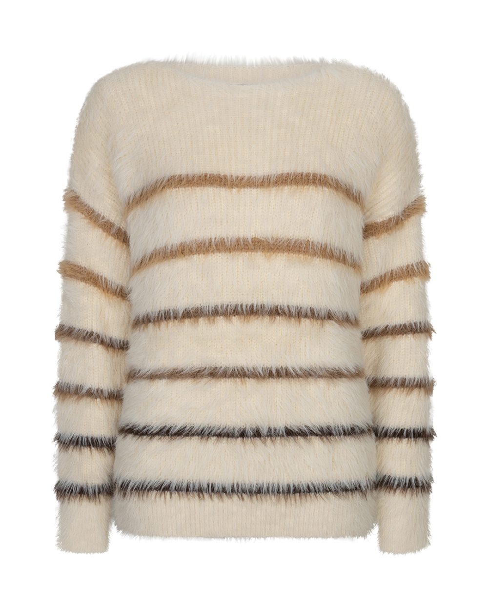 Red Button - Fuzzy sweater & stripe - Creme/brown