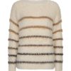 Red Button - Fuzzy sweater & stripe - Creme/brown