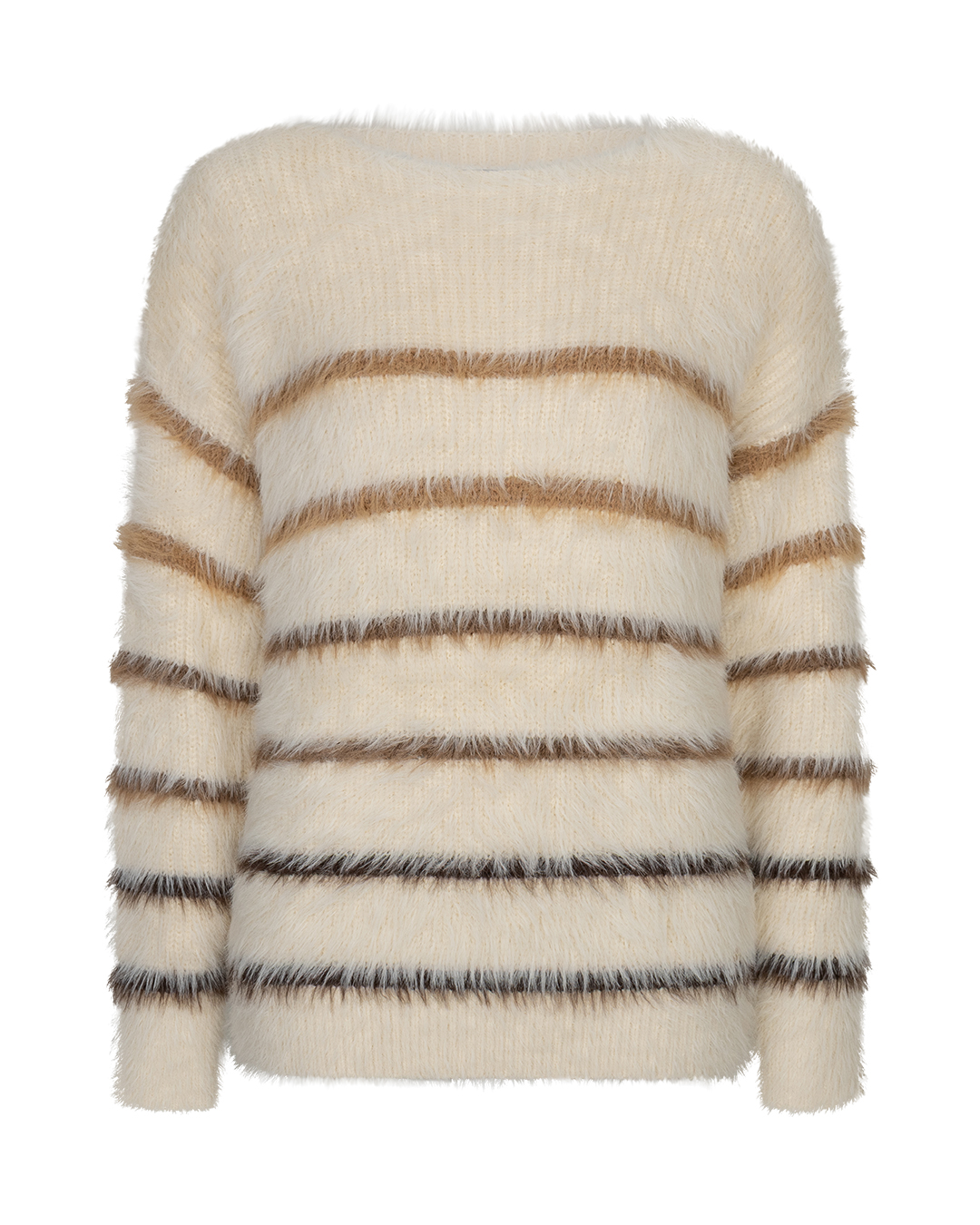 Red Button - Fuzzy sweater & stripe - Creme/brown