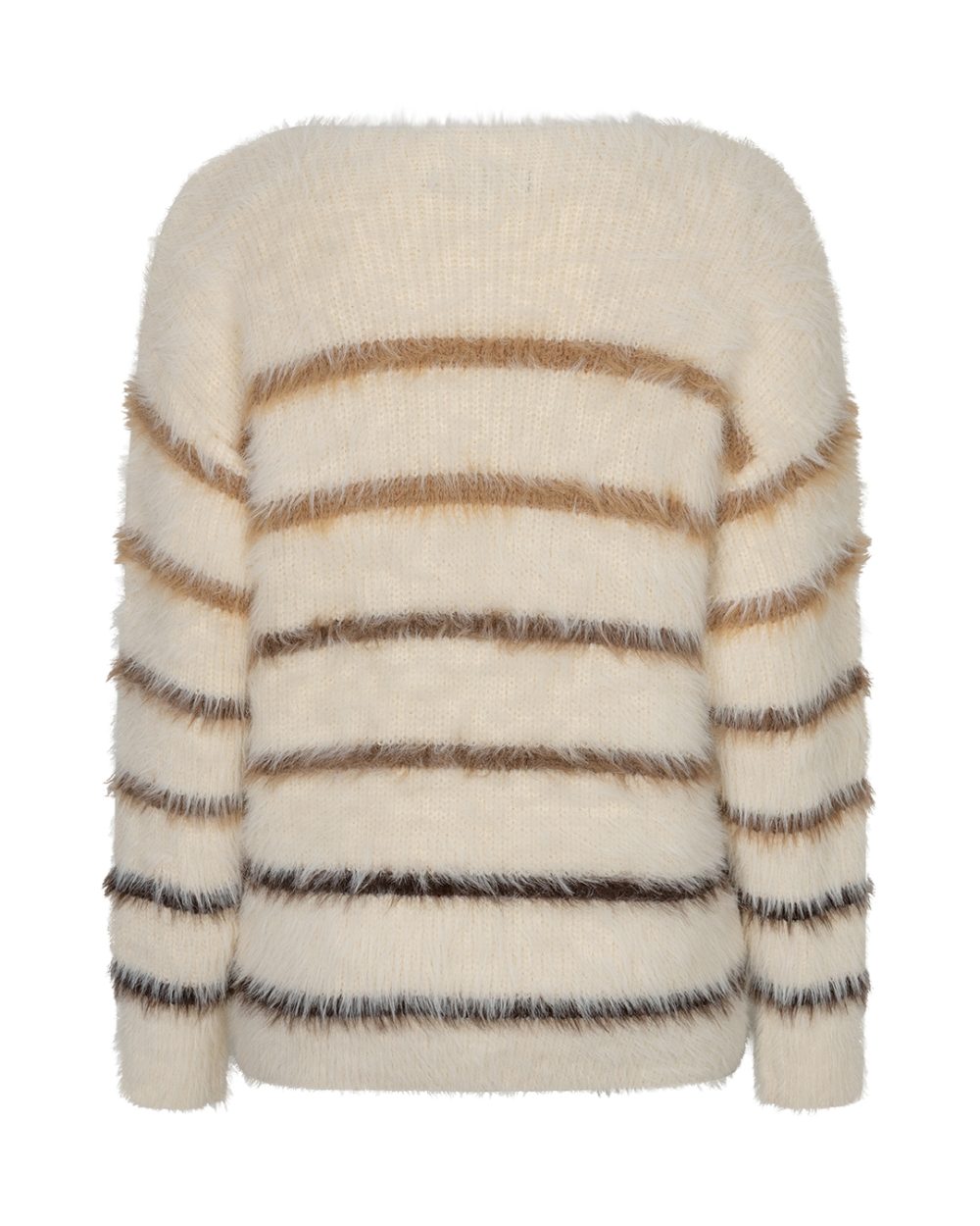 Red Button - Fuzzy sweater & stripe - Creme/brown