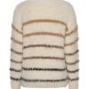 Red Button - Fuzzy sweater & stripe - Creme/brown