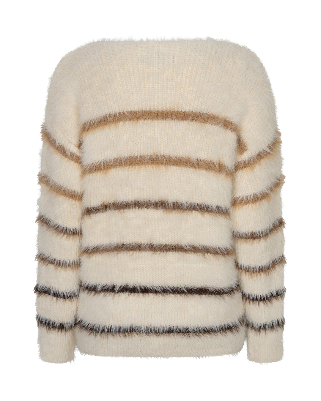 Red Button - Fuzzy sweater & stripe - Creme/brown