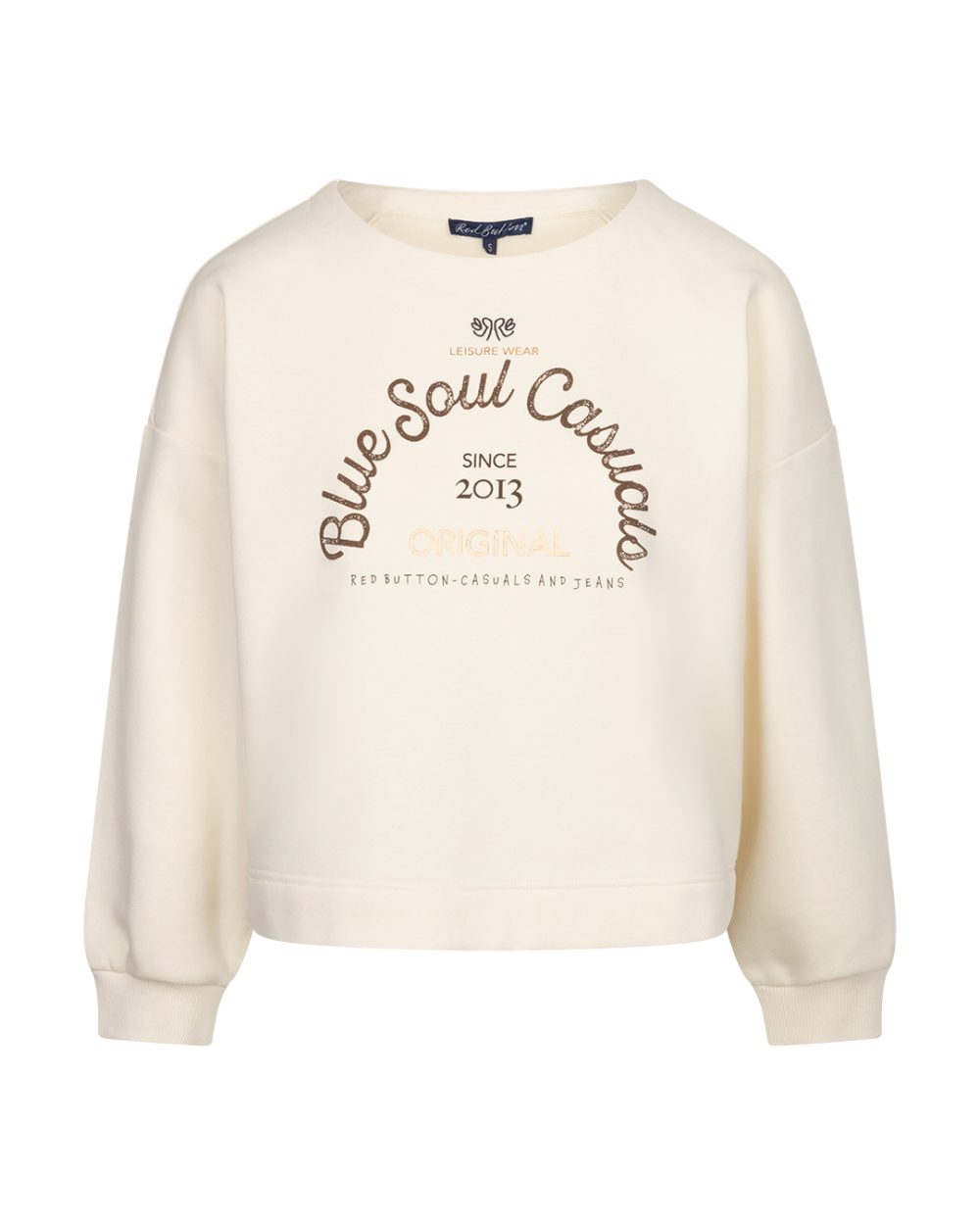 Red Button - Terry sweater chestprint - Ecru/brown