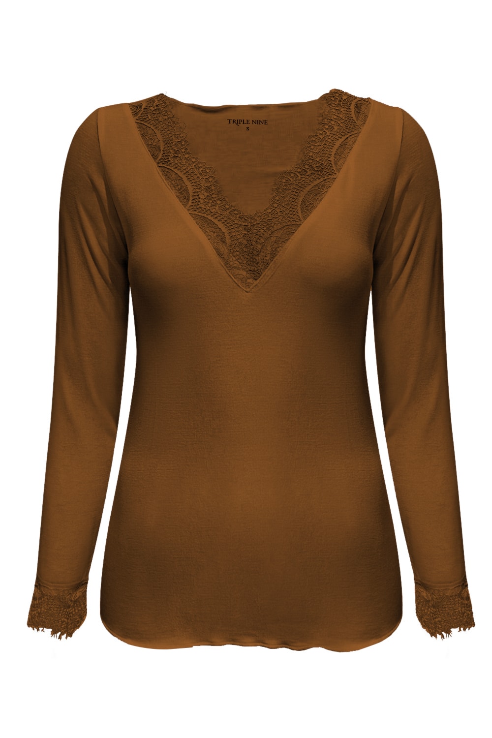 Triple Nine - Top cashmere with lace v neck - Caramel